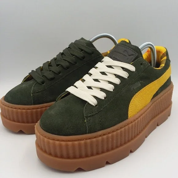 Puma X Fenty Rihanna Cleated Creeper Green Yellow Suede Platform Shoes Women's 8 - Picture 3 of 13